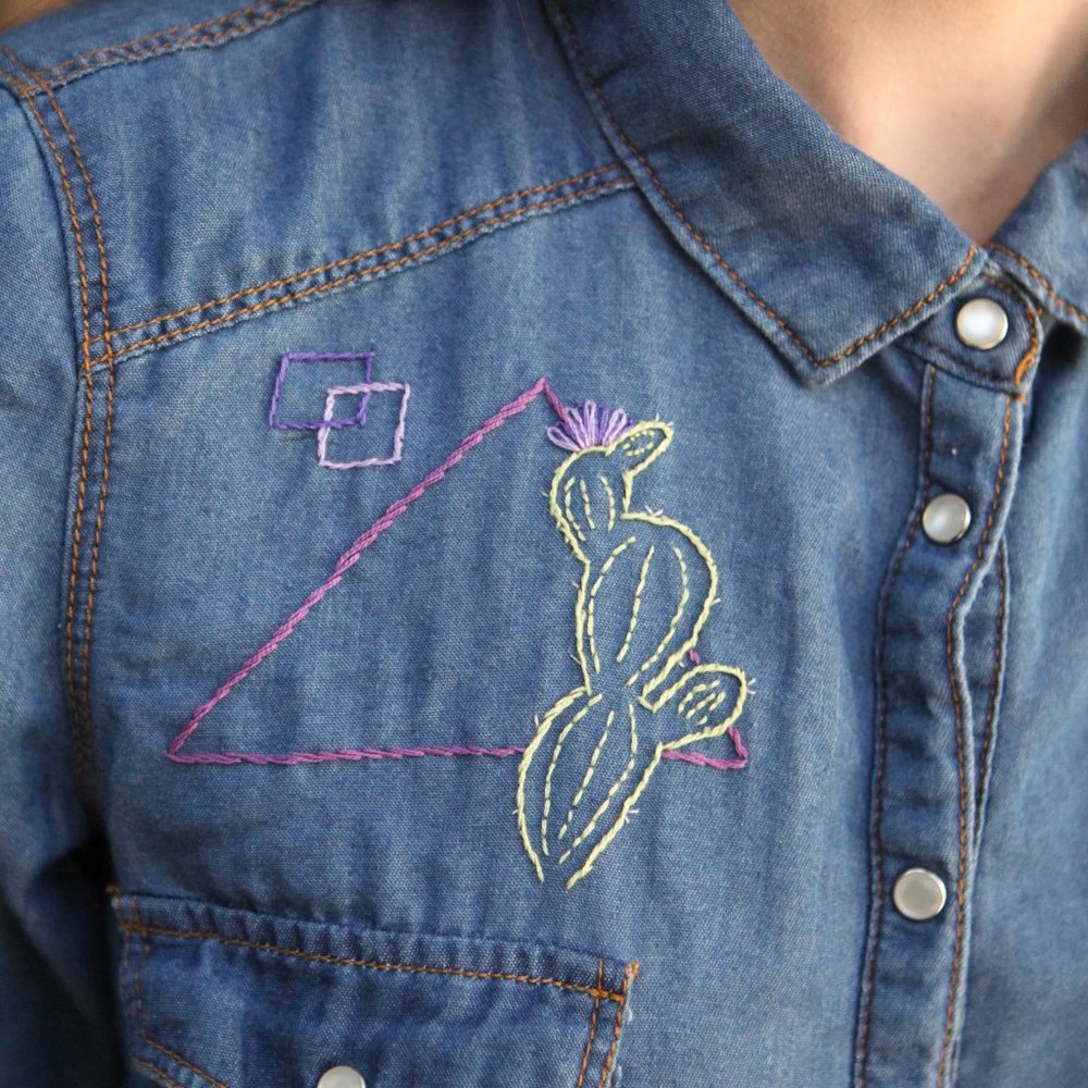 Hand-embroidered Cactus Button Down Shirt